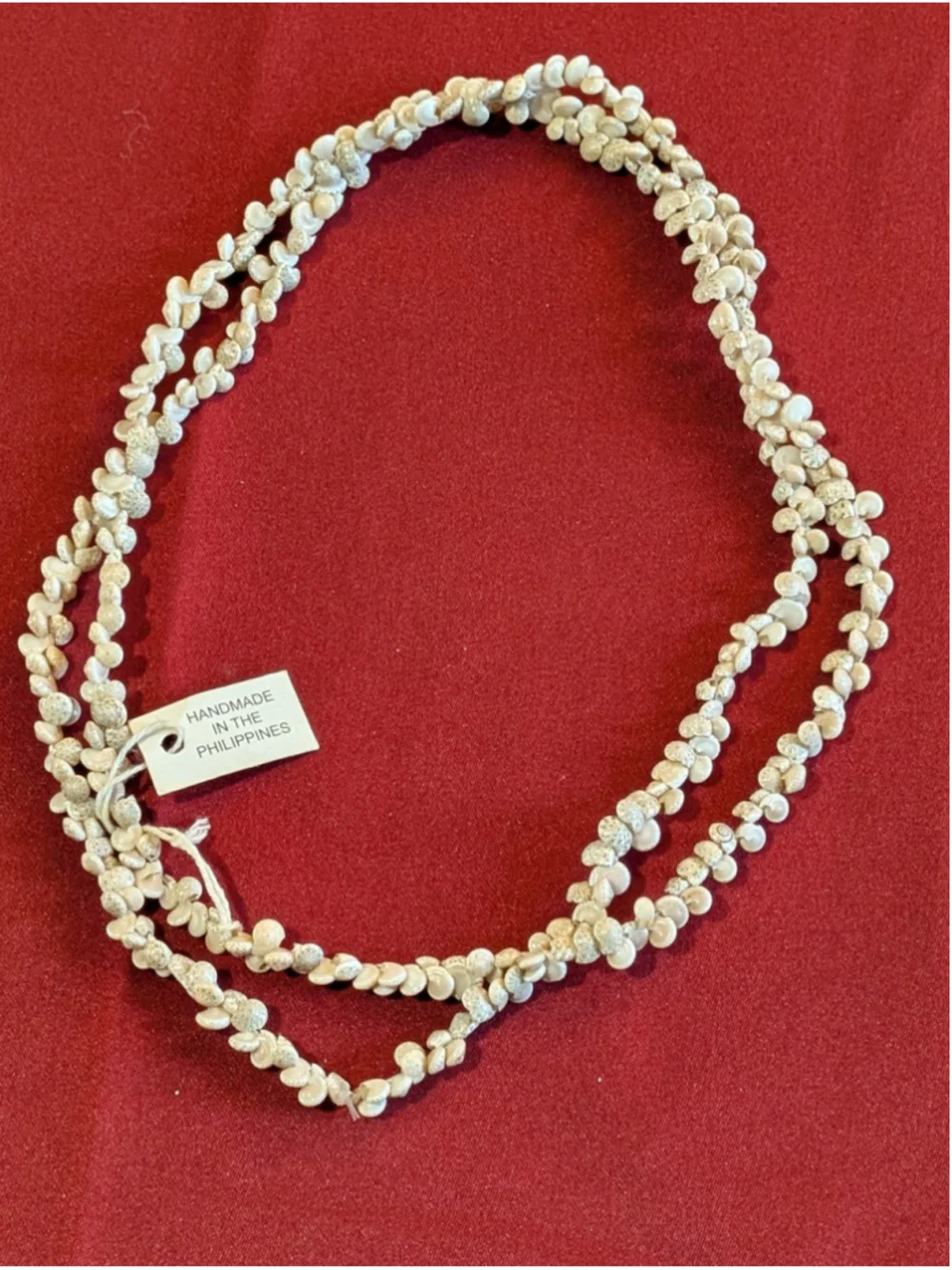 Handmade Philippines White Mongo Shell Bead Strand Necklace Baroque Beach